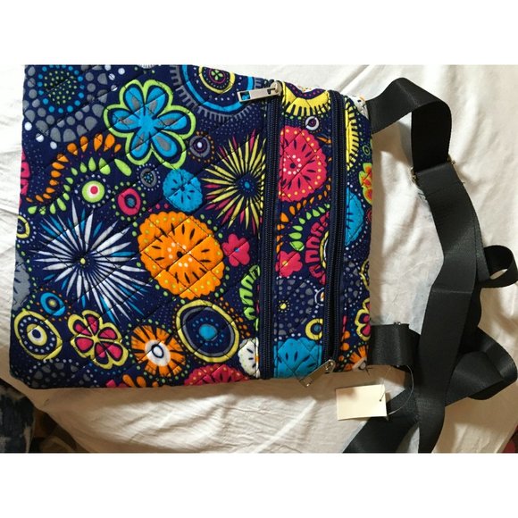 Bright Flower Multicolored Crossover Bag with 4 Zippered Pockets - Picture 1 of 8
